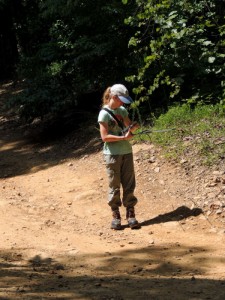 Young Naturalist practicing telemetry at Uwharrie field camp